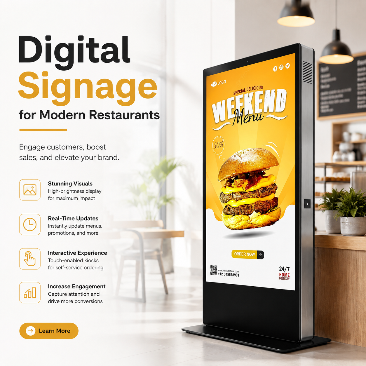 Pantalla de señalización digital alimentada mediante infraestructura PoE